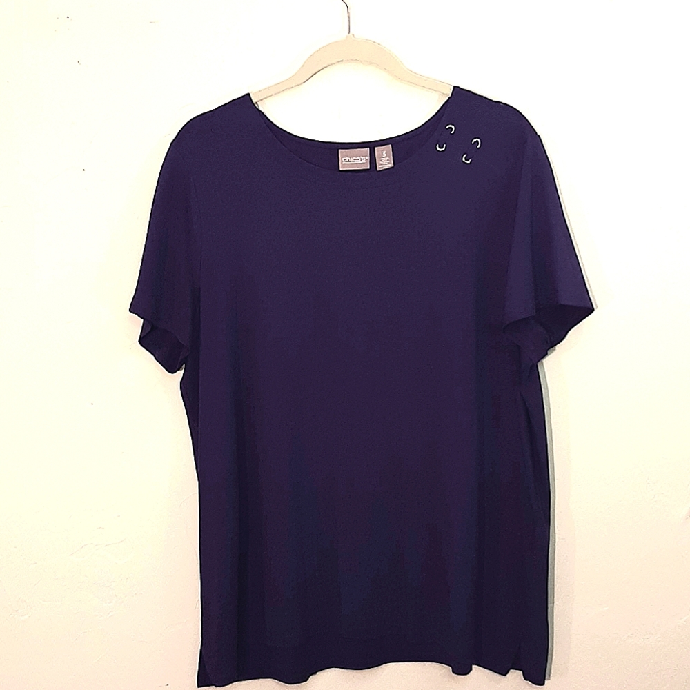 Chico's EUC Women's Short Sleeve Top Size 3 (Women's XL 16) Purple